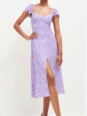 Reformation Lilac Floral Midi Dress with Flutter Sleeves Baxley Style- size 12